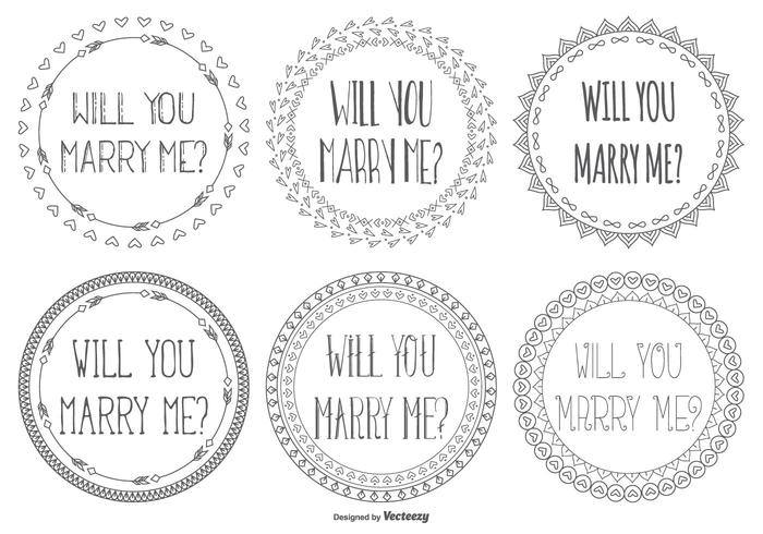 Cute Marry Me Lables disegnati a mano vettore