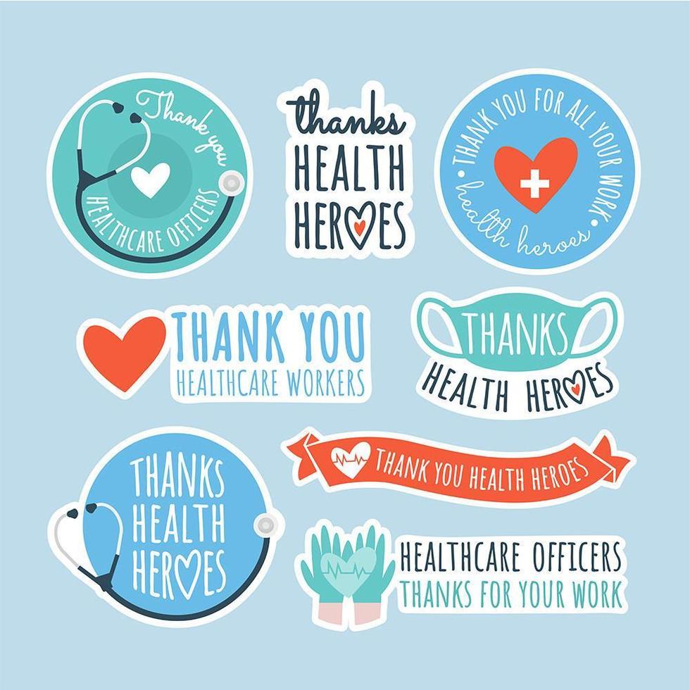 set di adesivi di ringraziamento per gli operatori sanitari vettore