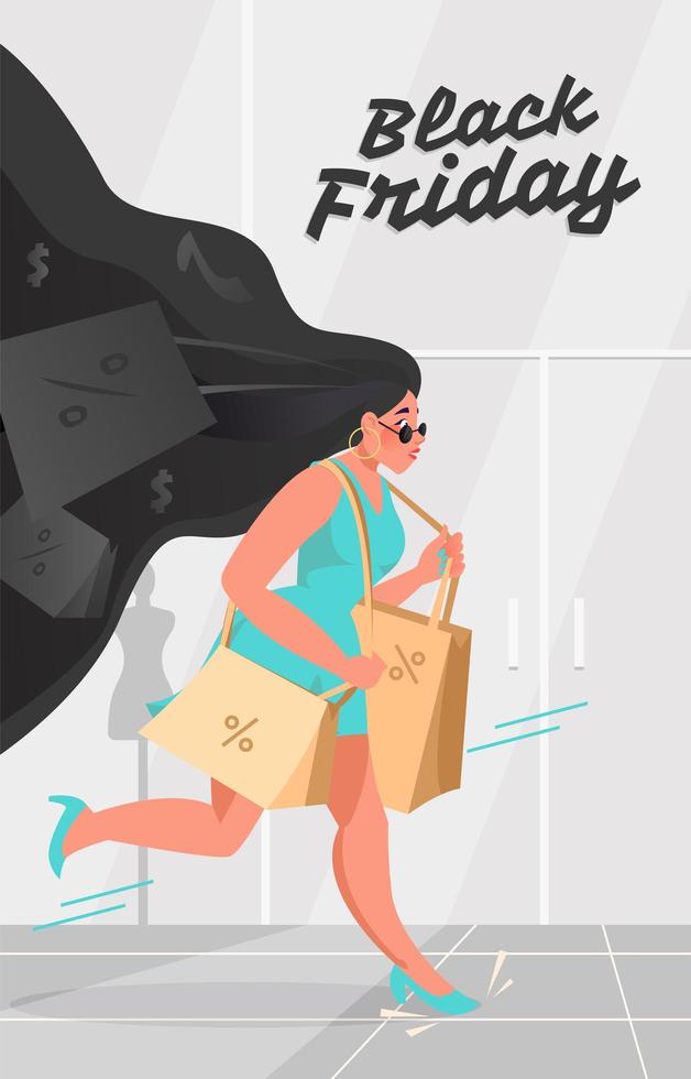 donna shopping sull'illustrazione venerdì nero vettore