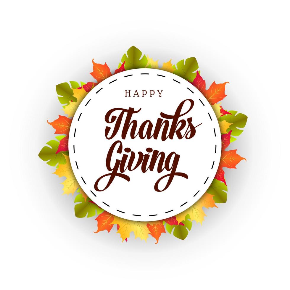 moderno tipografia lettering contento ringraziamento giorno con autunno le foglie vettore