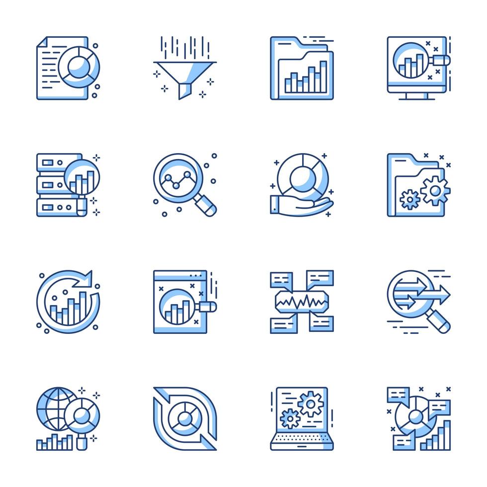 set di icone line-art di analisi dei dati vettore