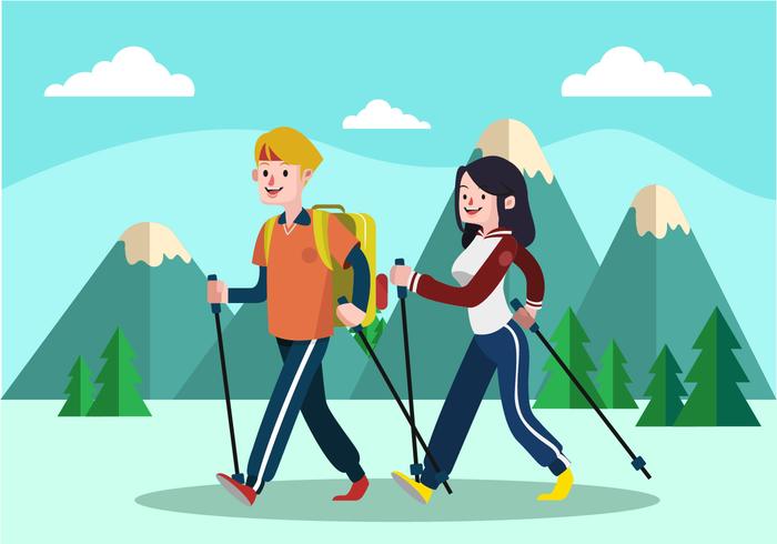 Illustrazione di nordic walking piatto vettoriale