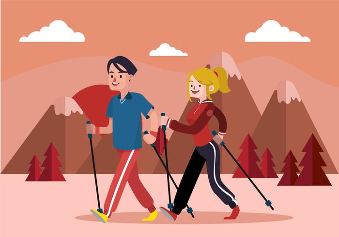 Illustrazione di nordic walking piatto vettoriale