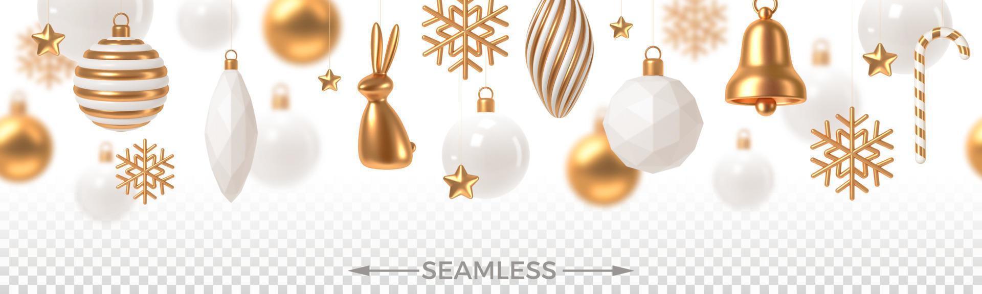 Natale bianca e oro palline e decorazione. senza soluzione di continuità sfondo. 3d rendere vettore illustrazione.