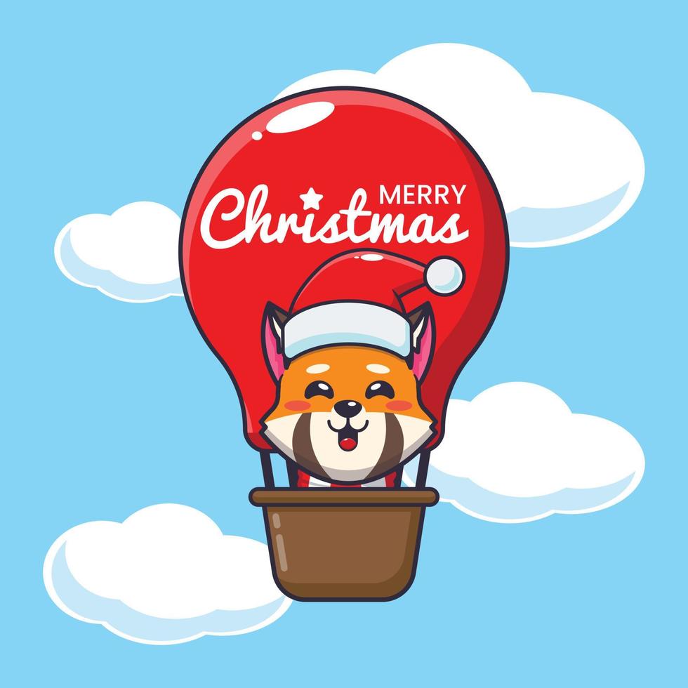 carino rosso panda volare con aria Palloncino. carino Natale cartone animato illustrazione. vettore