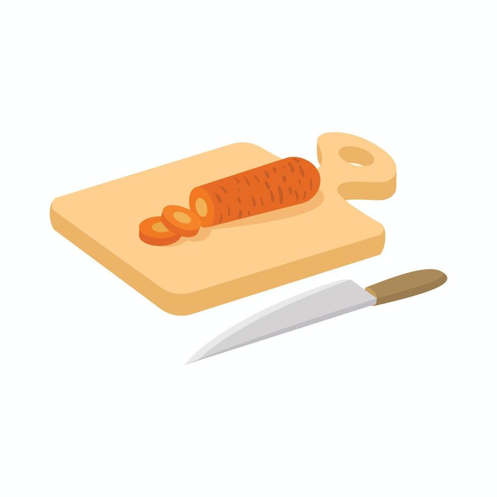 taglio tavola e coltello icona, cartone animato stile vettore