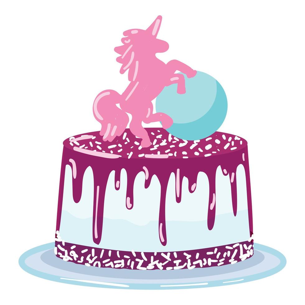 unicorno compleanno torta icona cartone animato vettore. contento festa vettore