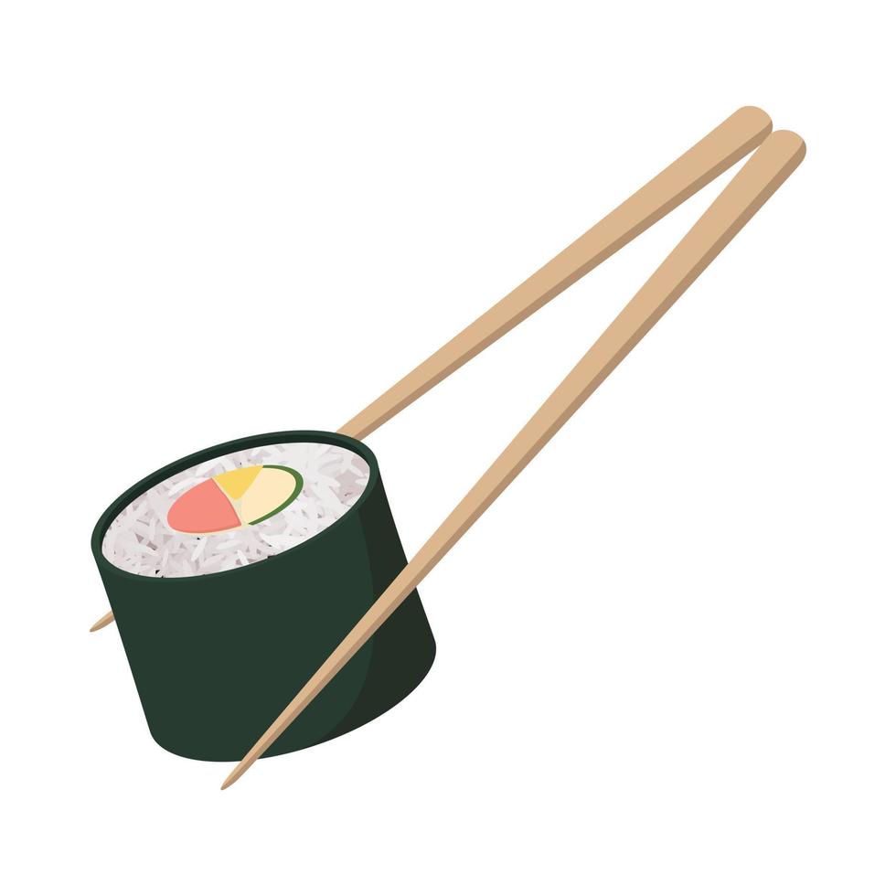 Sushi rotolo icona, cartone animato stile vettore