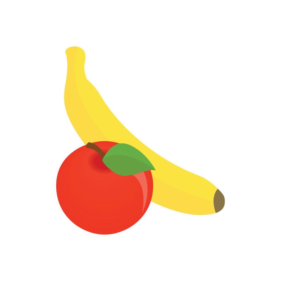 Mela e Banana icona, isometrico 3d stile vettore