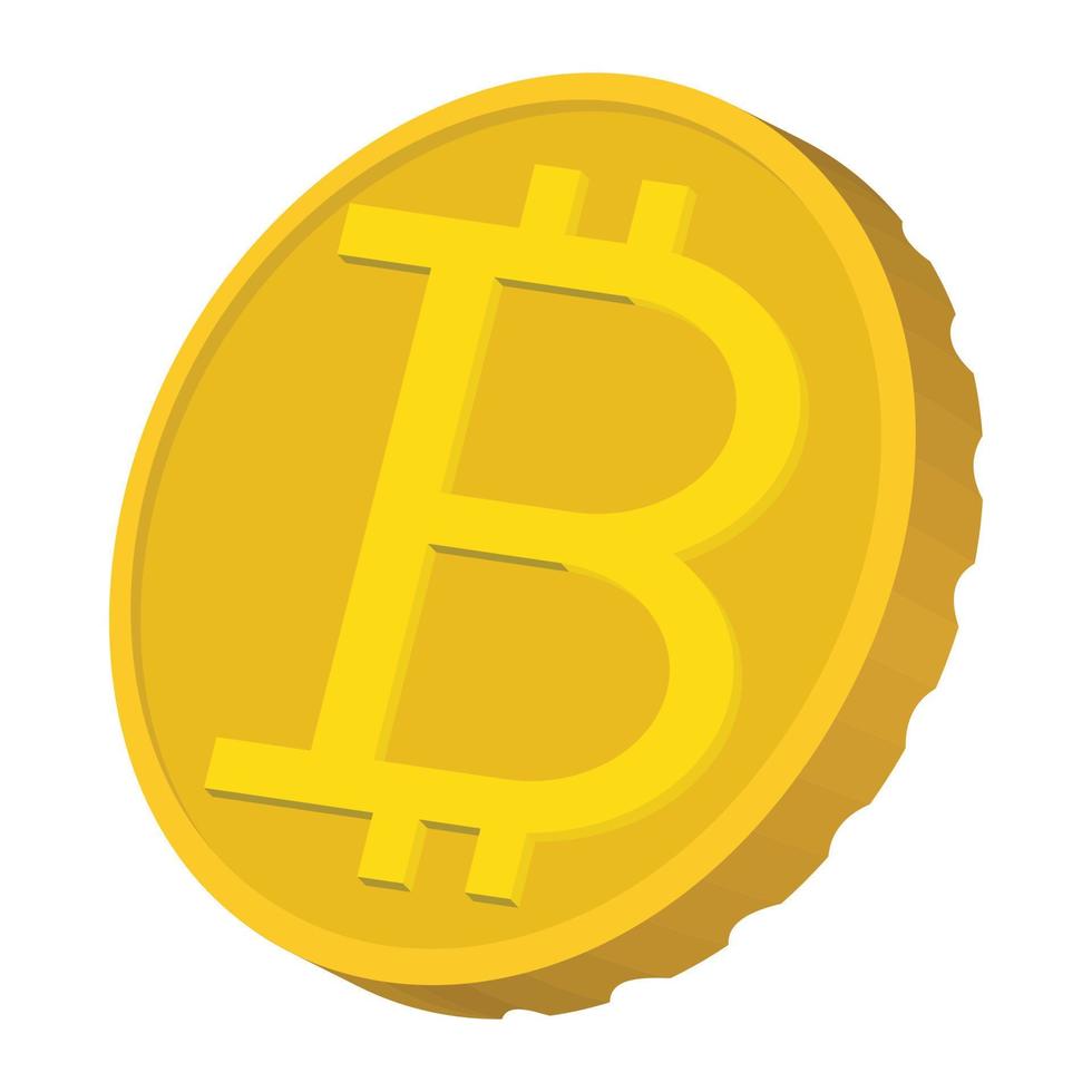 oro moneta con bitcoin cartello icona, scatola di cartone stile vettore