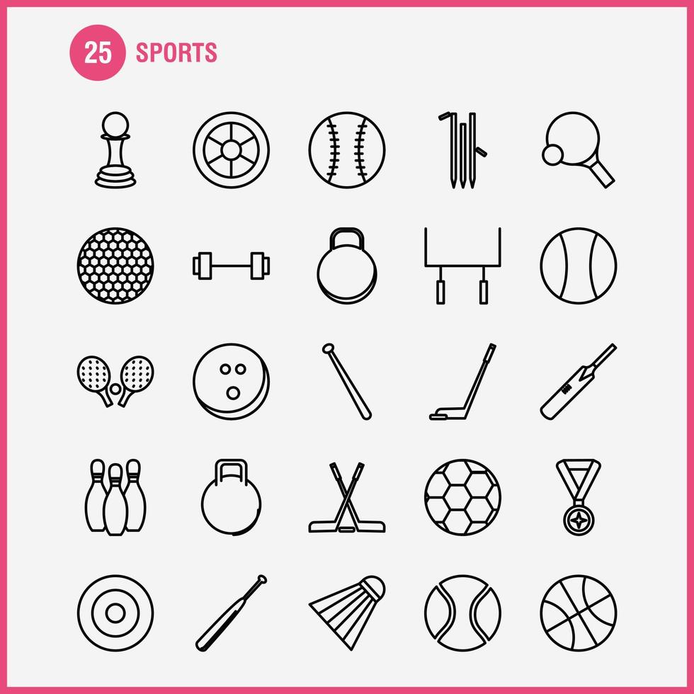 gli sport linea icone impostato per infografica mobile uxui kit e Stampa design includere peso sollevamento peso gli sport Giochi baseball pipistrello gli sport eps 10 vettore
