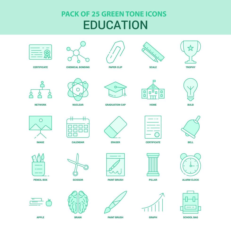 25 verde formazione scolastica icona impostato vettore