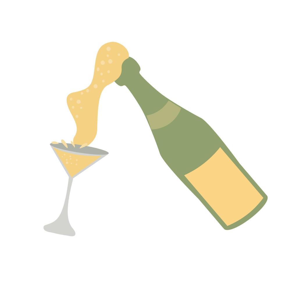 Due Champagne bicchieri con Champagne bottiglia esplosione. Saluti. celebrazione. vacanza pane abbrustolito. vettore illustrazione.