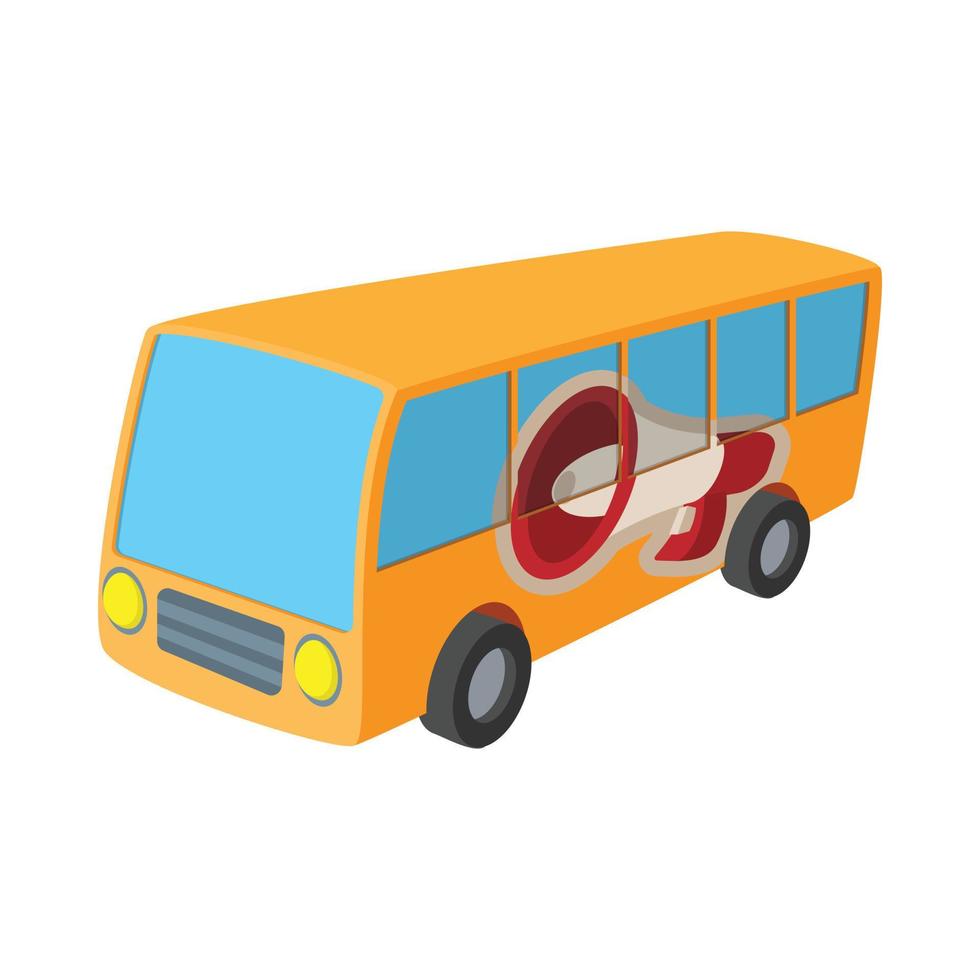 giallo autobus icona, cartone animato, su bianca vettore