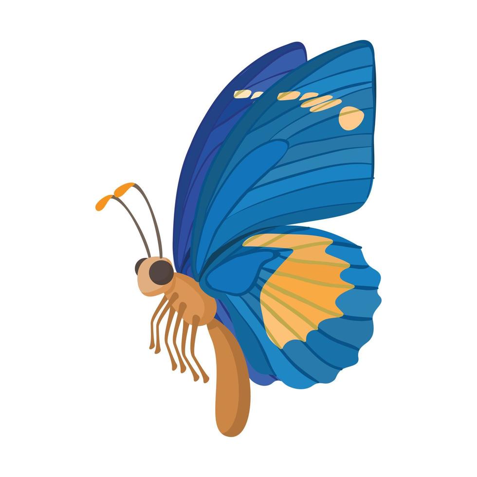 blu farfalla icona, cartone animato stile vettore