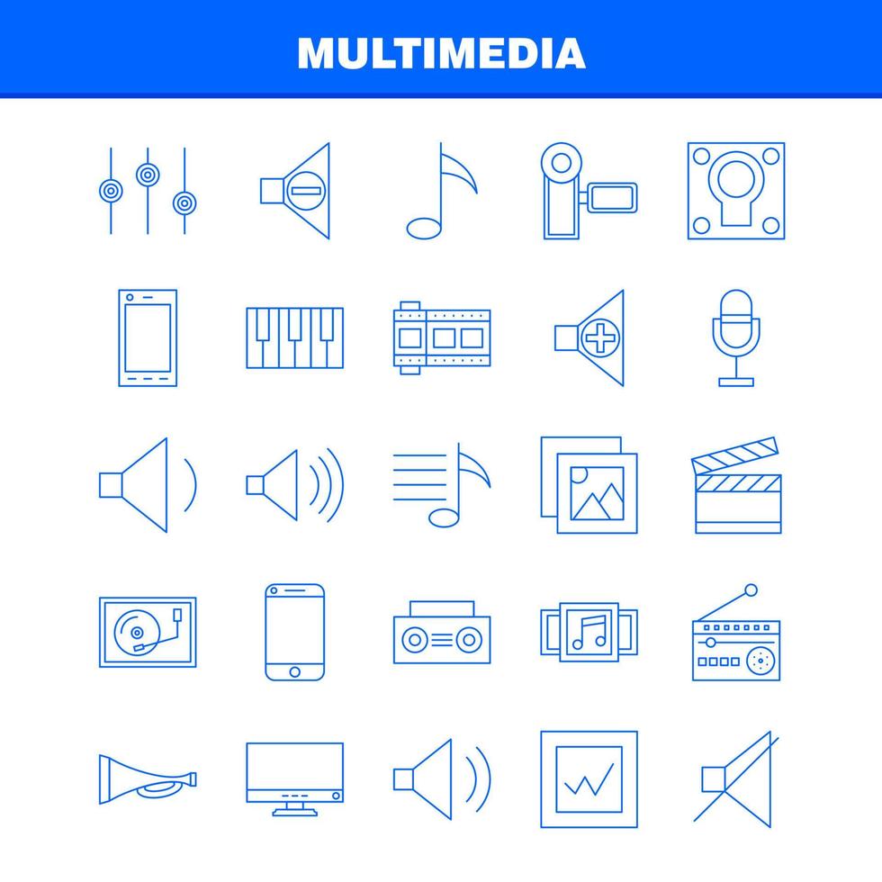 multimedia linea icona per ragnatela Stampa e mobile uxui kit come come mobile Telefono smartphone chiamata telecamera file foto diapositiva pittogramma imballare vettore