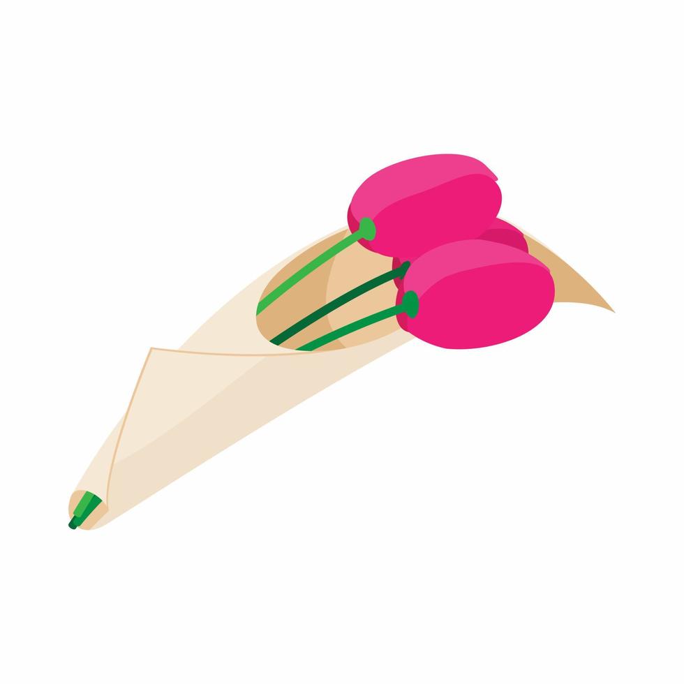 mazzo di rosa tulipani icona, cartone animato stile vettore