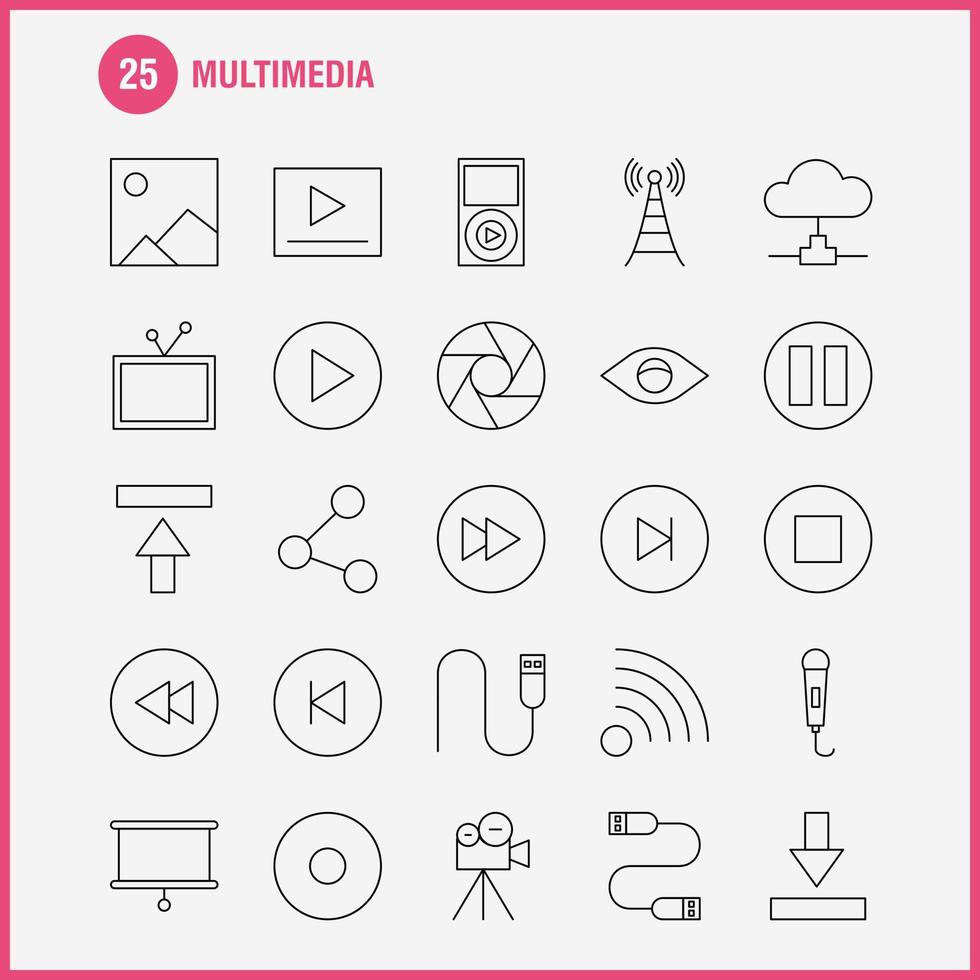 multimedia linea icona per ragnatela Stampa e mobile uxui kit come come media mic microfono suono controllo veloce inoltrare media pittogramma imballare vettore