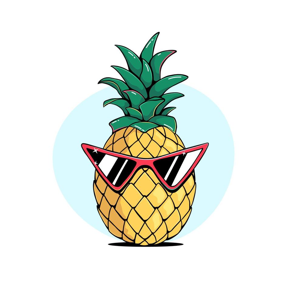 ananas nel rosso occhiali da sole estate illustrazione nel comico, cartone animato stile, vettore disegno