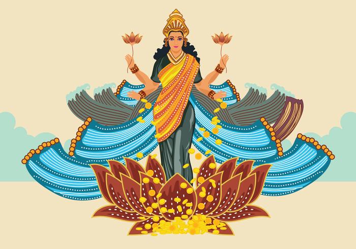 Illustrazione blu della dea Lakshmi vettore