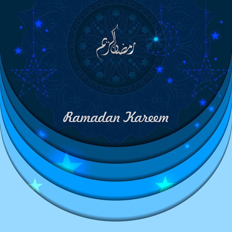 Ramadan kareem sfondo. carta tagliare vettore illustrazione con stella ,Luna e mandala. festivo Ramadan saluti carta design.