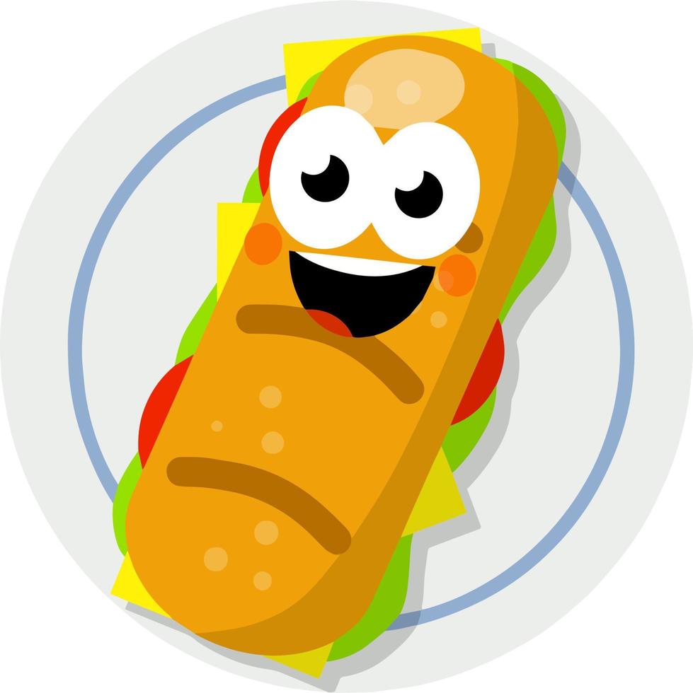 Sandwich e lungo hamburger con carne e verdure. cartone animato piatto illustrazione. Ciabatta pane. strada cibo e veloce cibo elemento vettore