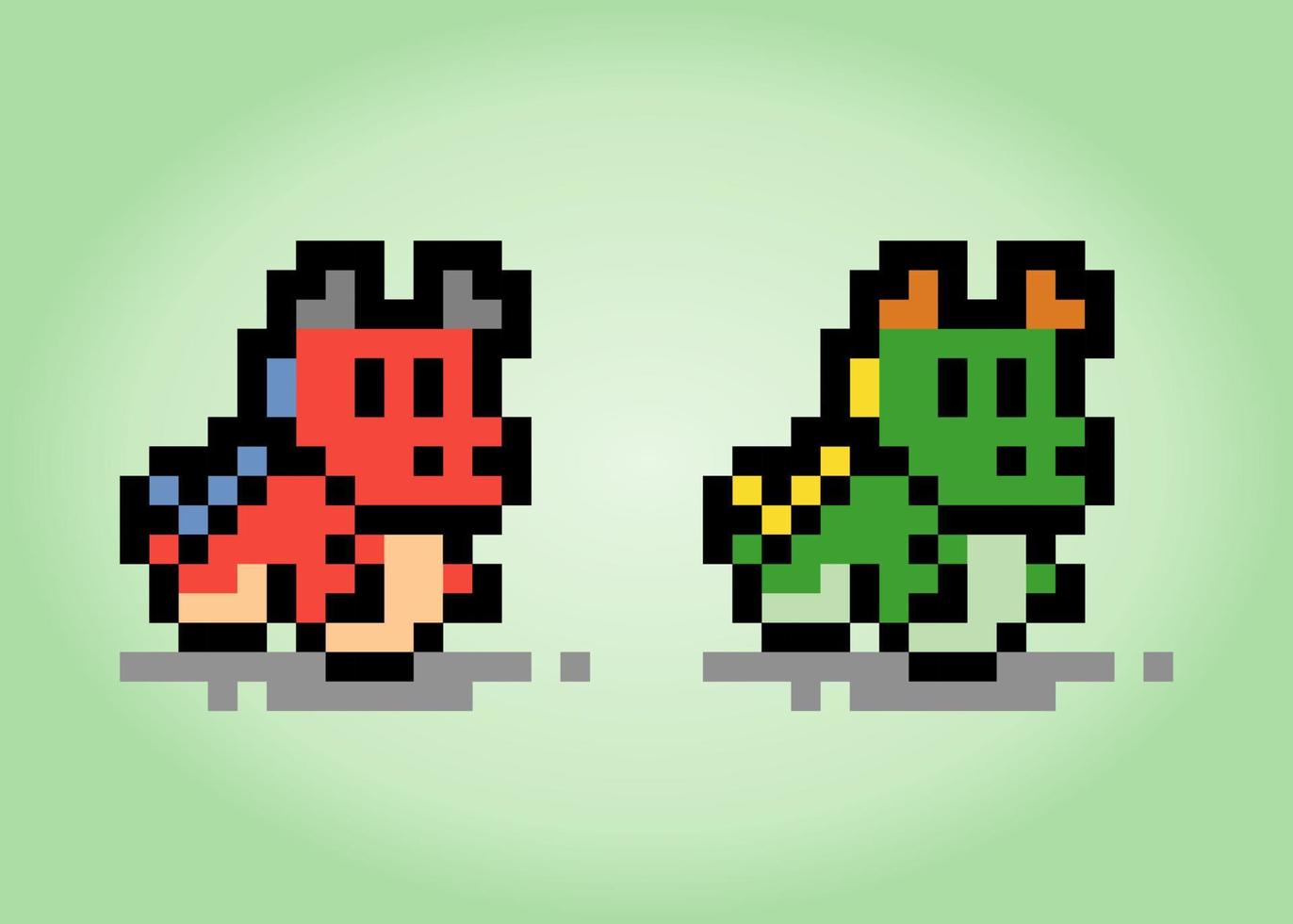 8 bit verde e rosso Drago pixel Immagine. animali nel vettore illustrazioni per risorse e gioco loghi.