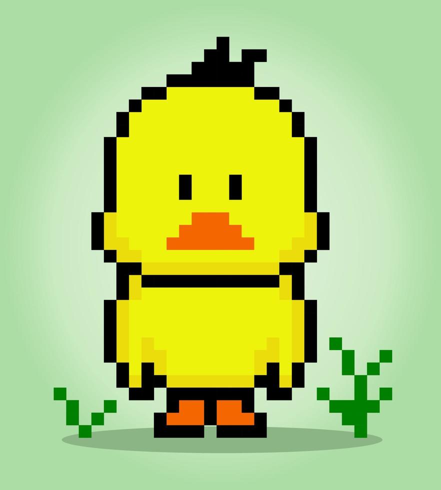 Pixel anatra a 8 bit. risorse di gioco di animali nelle illustrazioni vettoriali. vettore