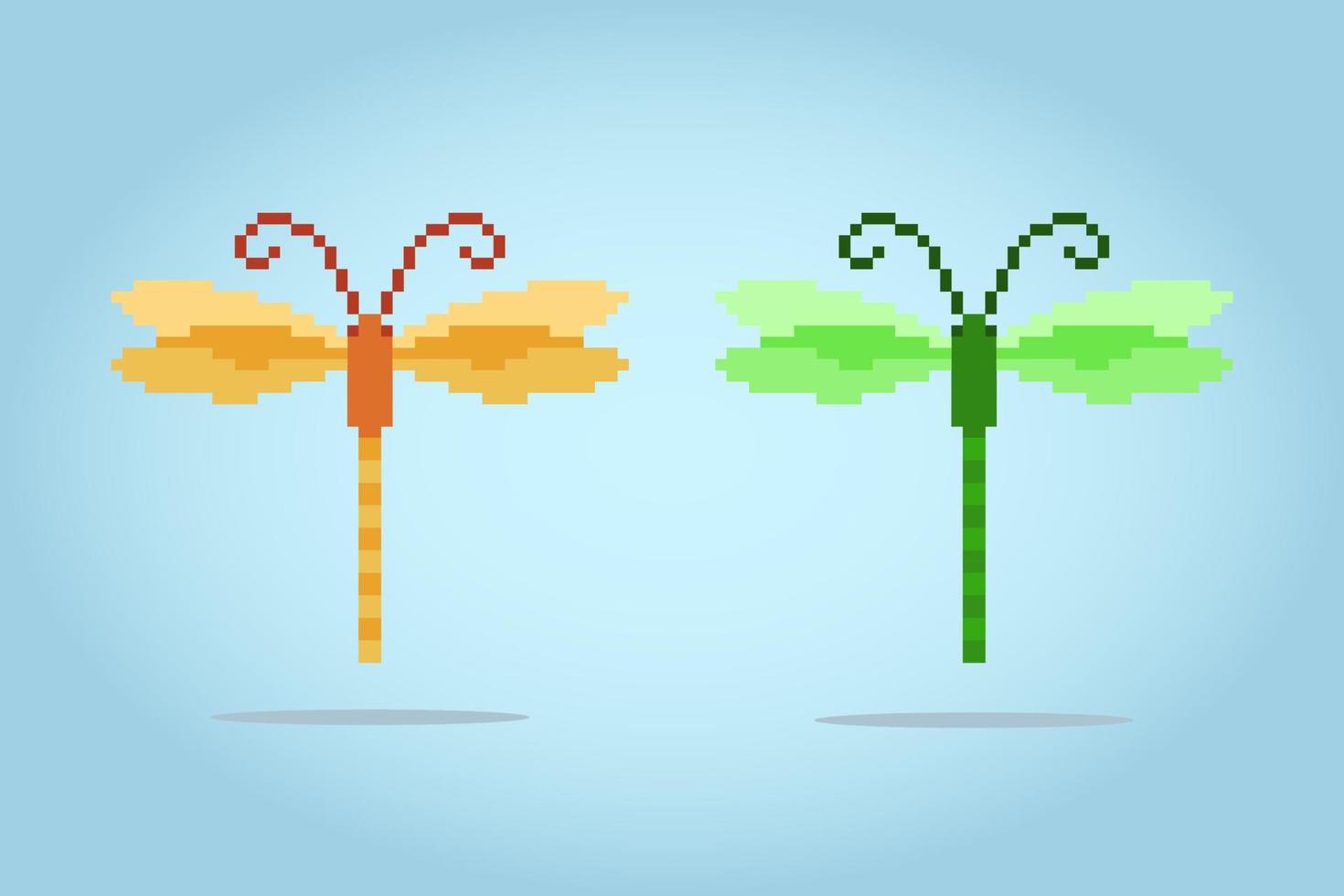 pixel 8 po libellula. animale pixel per gioco risorse nel vettore illustrazione.