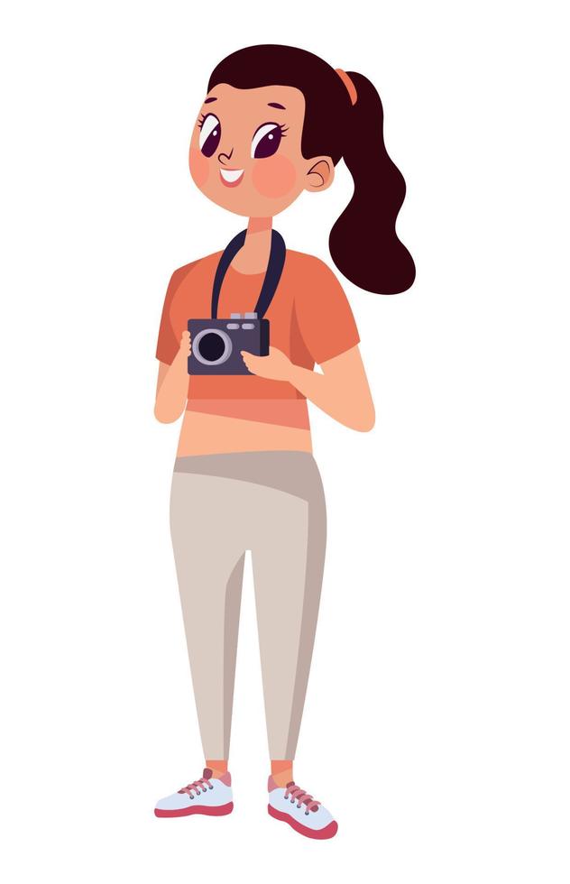 femmina turista con telecamera vettore