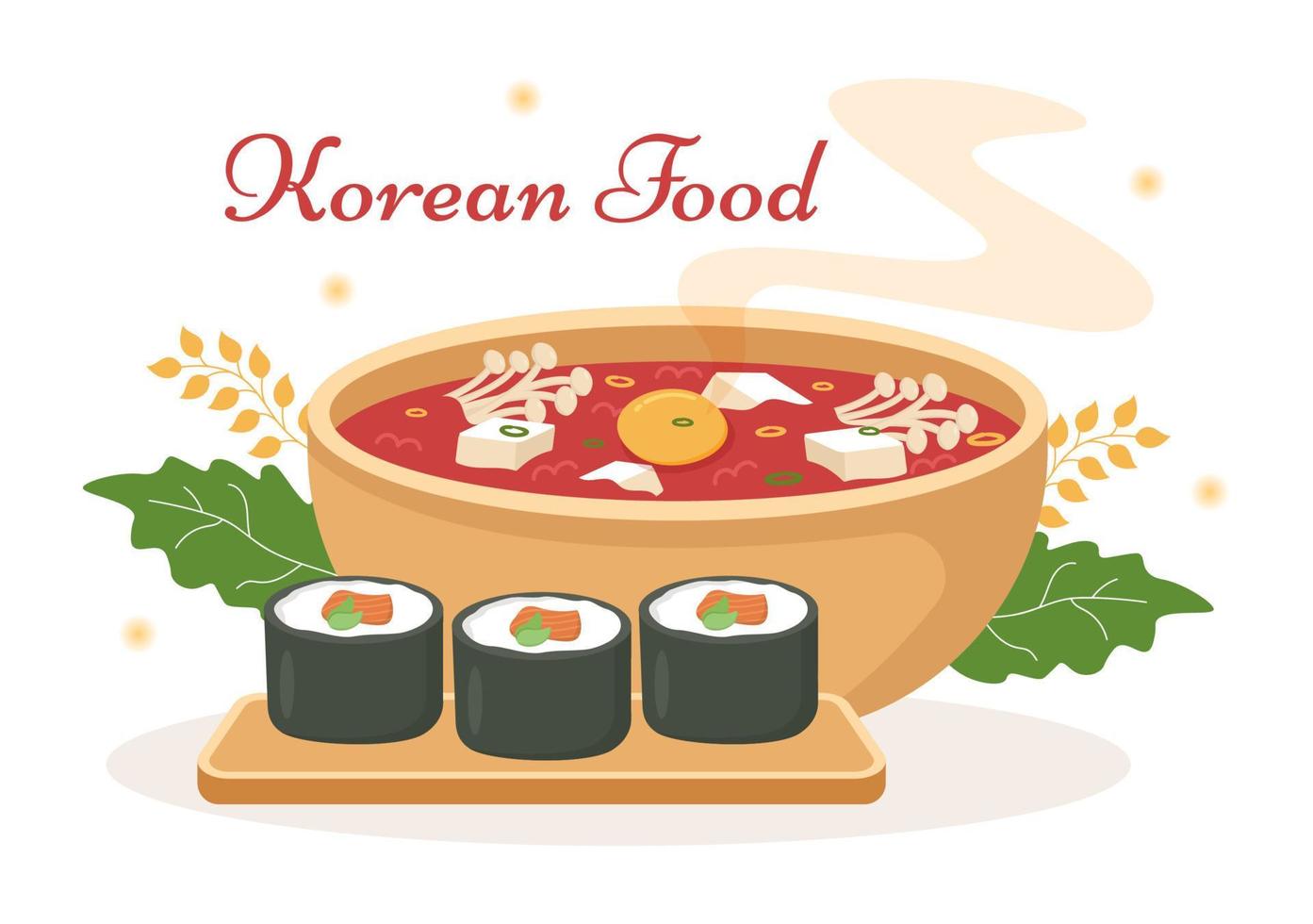 coreano cibo impostato menù di vario tradizionale o nazionale delizioso cucina piatto nel piatto cartone animato mano disegnato modelli illustrazione vettore