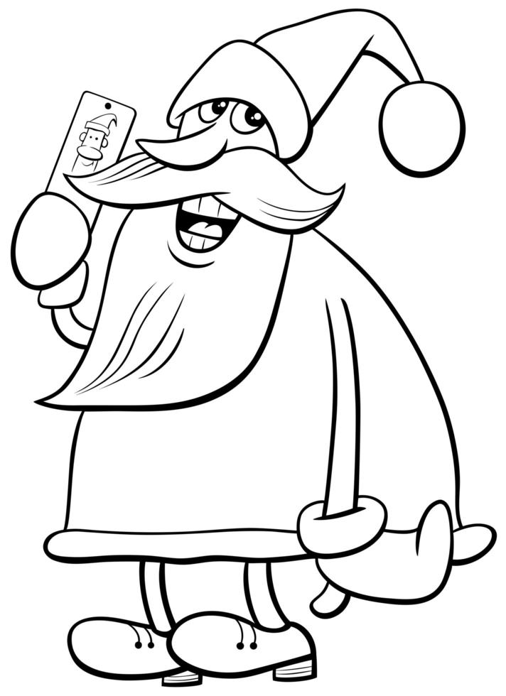 personaggio di Babbo Natale con lo smartphone vettore