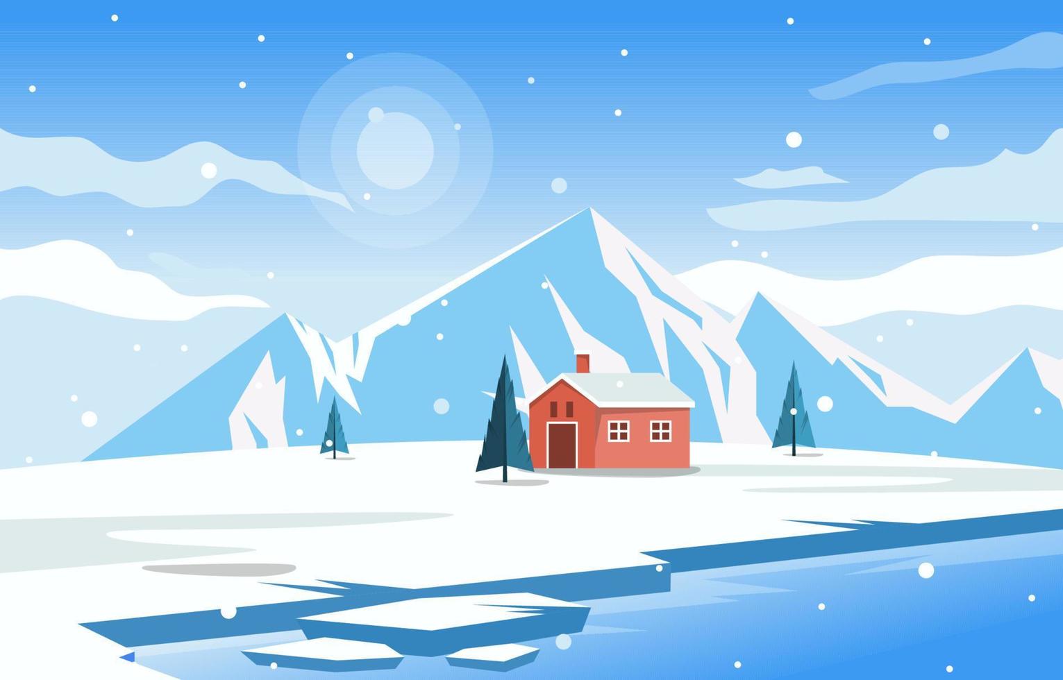 bellissimo villaggio Casa montagna inverno neve paesaggio vettore