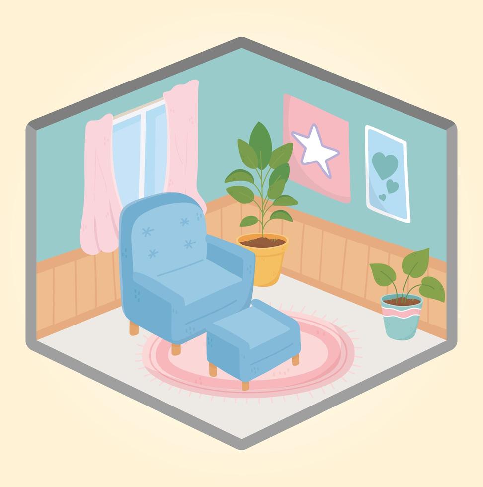 accogliente interno di casa con mobili e piante vettore