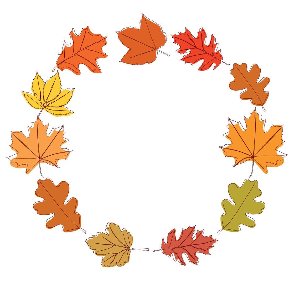 impostato di autunno le foglie nel il modulo di un' cerchio. vettore illustrazione isolato su bianca sfondo.
