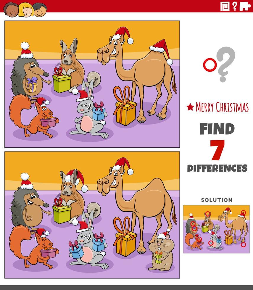 differenze gioco con animale personaggi su Natale tempo vettore