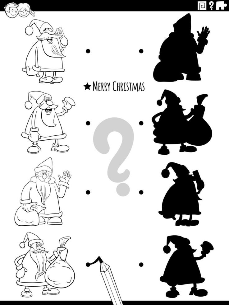 educativo ombra gioco con cartone animato Santa Claus colorazione pagina vettore