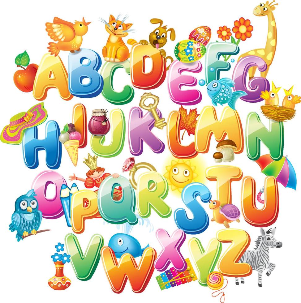 alfabeto con immagini per bambini vettore