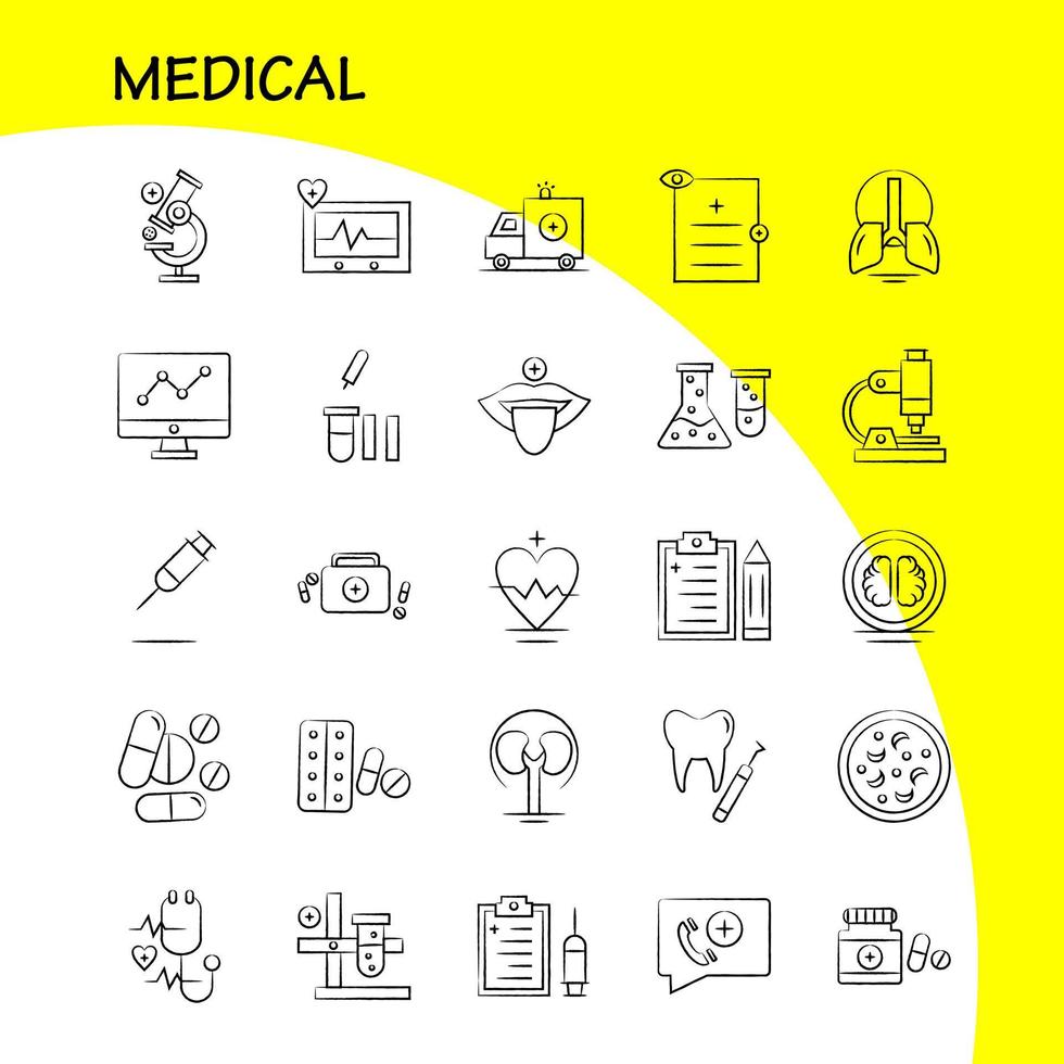 medico mano disegnato icone impostato per infografica mobile uxui kit e Stampa design includere file documento lettera Salute test tubo medico scienza collezione moderno Infografica logo e pittogramma vettore