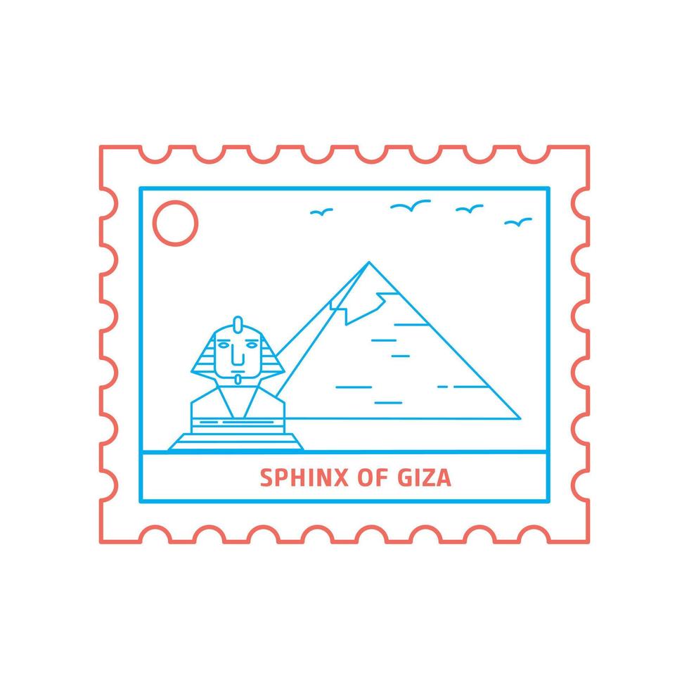 sfinge di Giza affrancatura francobollo blu e rosso linea stile vettore illustrazione