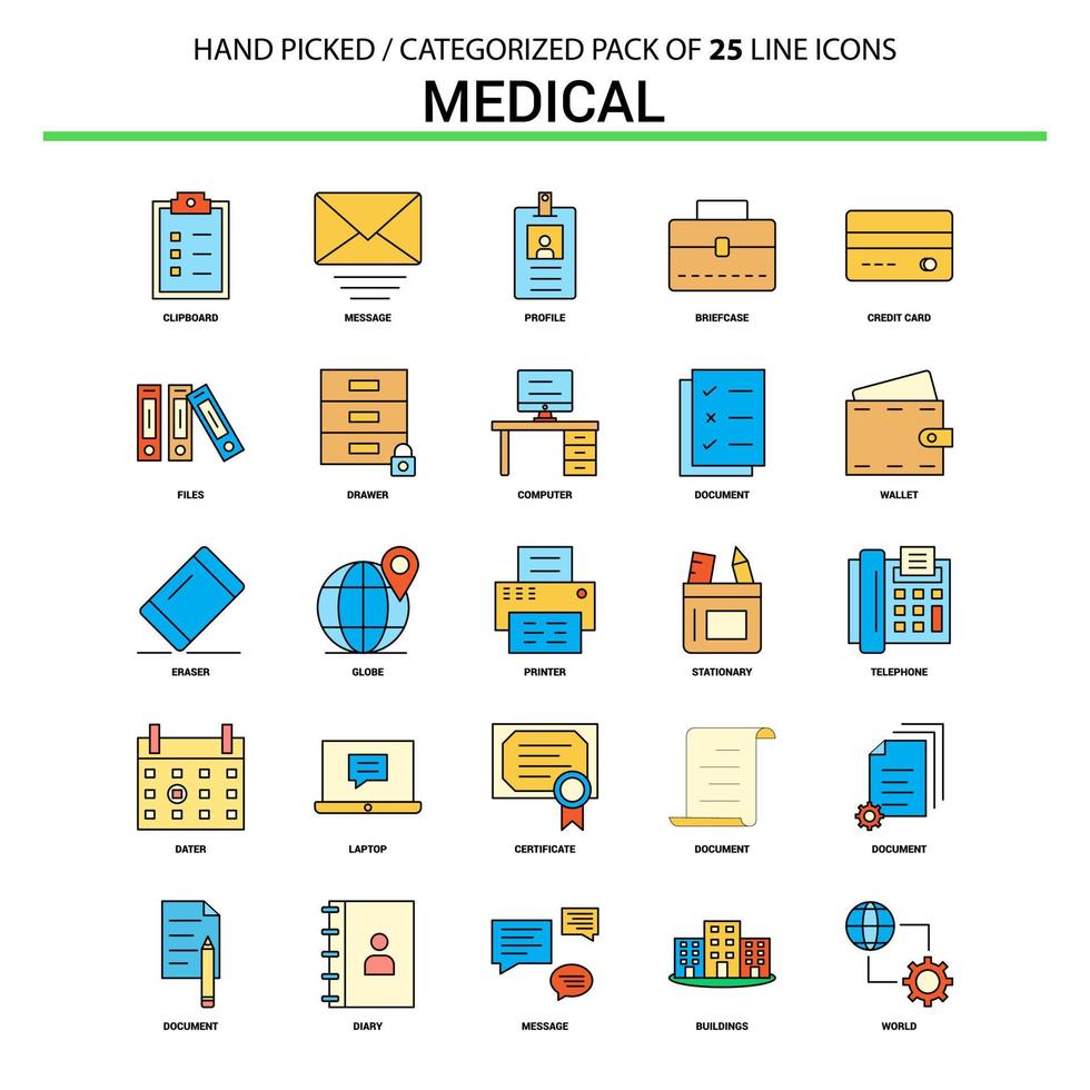 medico piatto linea icona impostato attività commerciale concetto icone design vettore