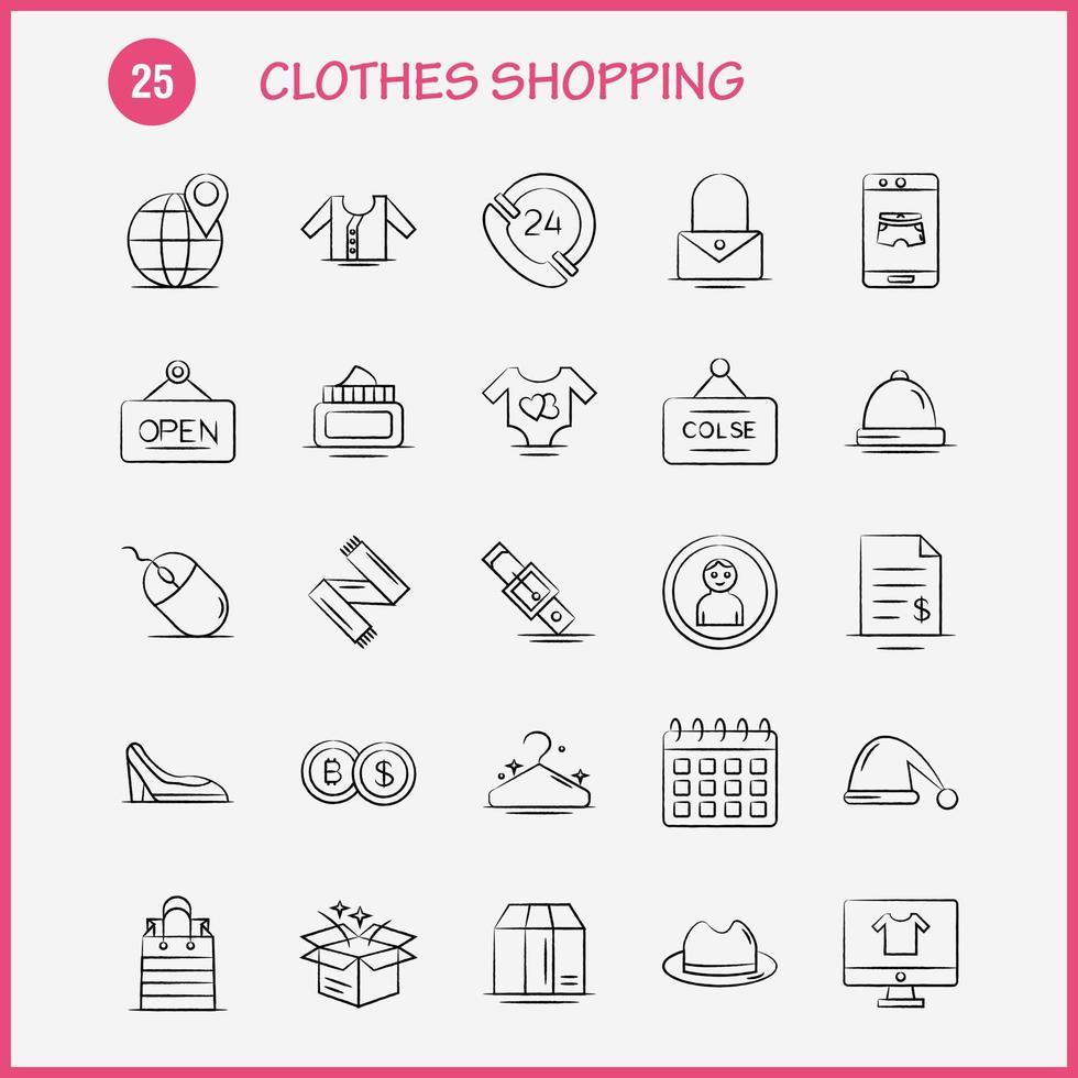 Abiti shopping mano disegnato icona per ragnatela Stampa e mobile uxui kit come come mobile in linea shopping sotto indossare file dollaro bellezza pittogramma imballare vettore