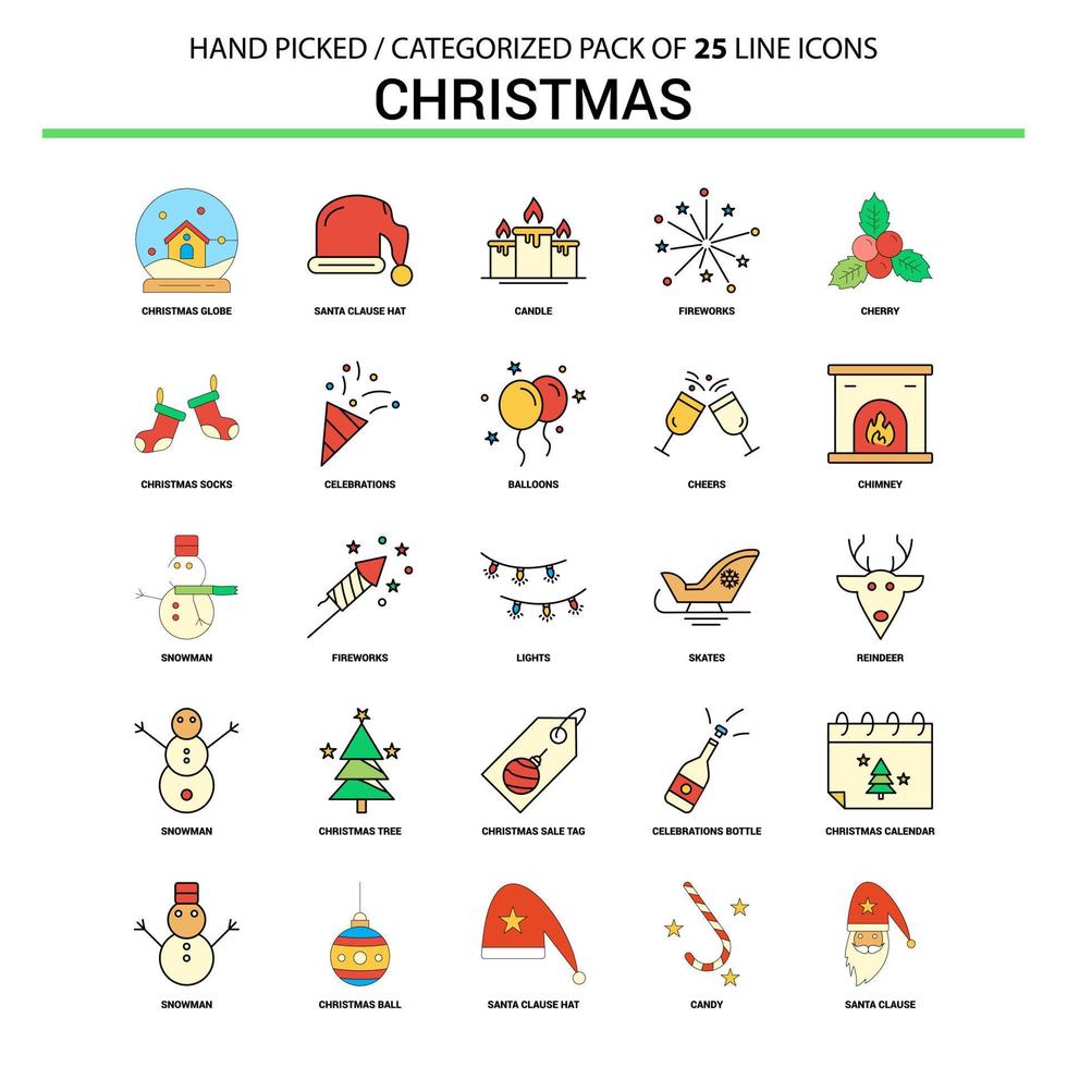 Natale piatto linea icona impostato attività commerciale concetto icone design vettore