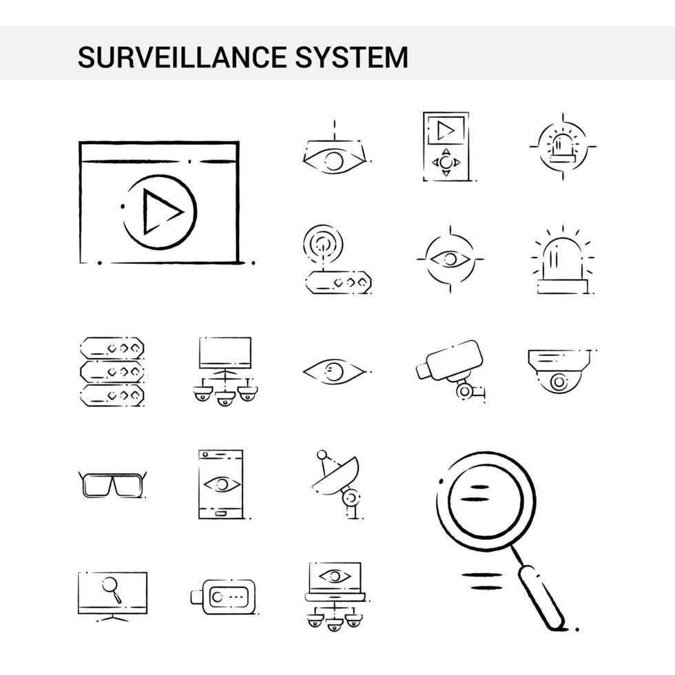 sorveglianza mano disegnato icona impostato stile isolato su bianca sfondo vettore