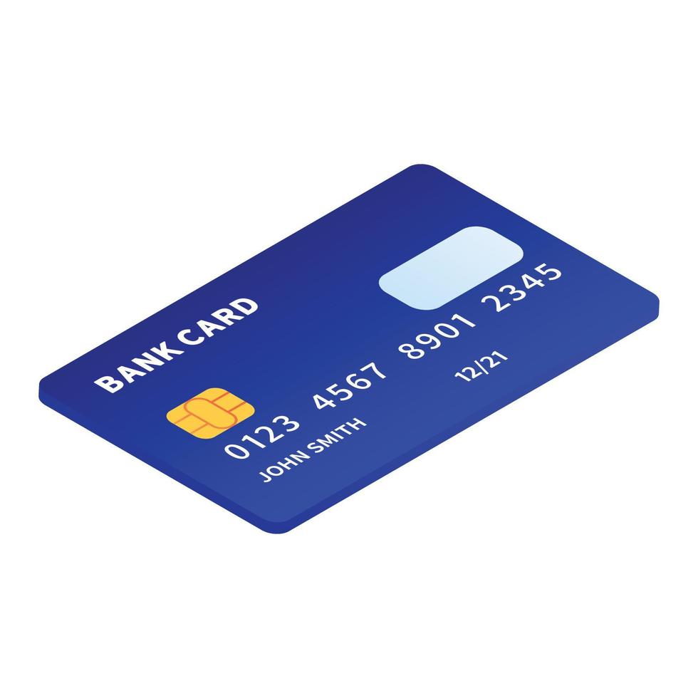 blu credito carta icona, isometrico stile vettore