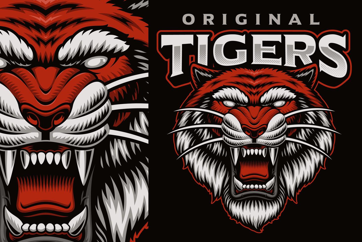 emblema mascotte colorato con tigre ruggente vettore
