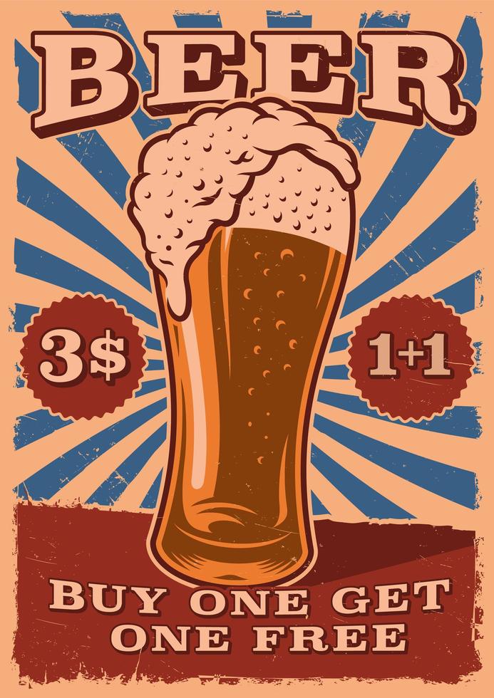 poster di birra vintage con un bicchiere di birra vettore