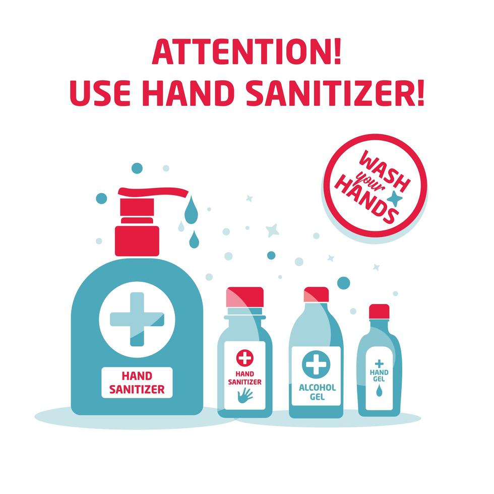 utilizzare poster di attenzione disinfettante per le mani vettore