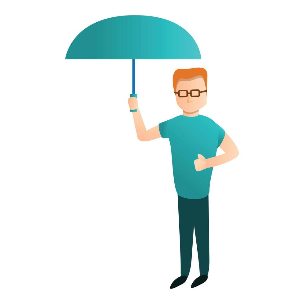 uomo blu ombrello icona, cartone animato stile vettore
