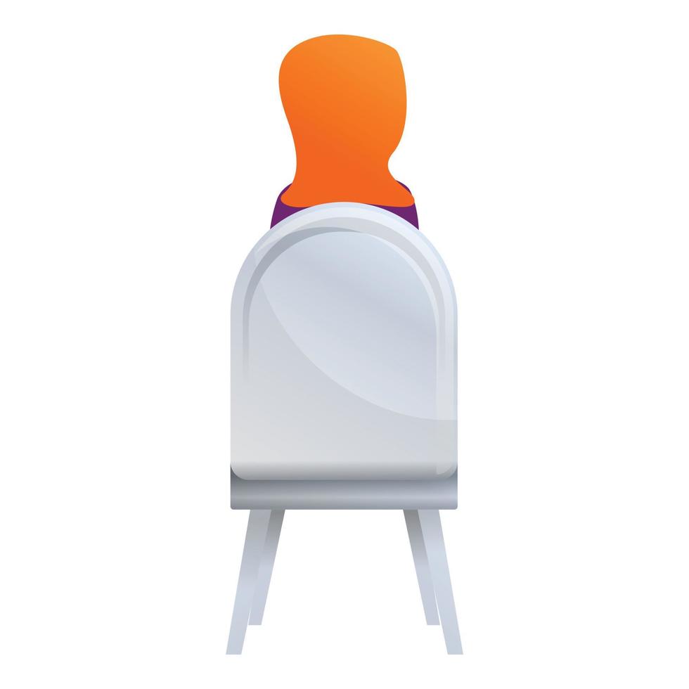 indietro Visualizza donna su sedia icona, cartone animato stile vettore